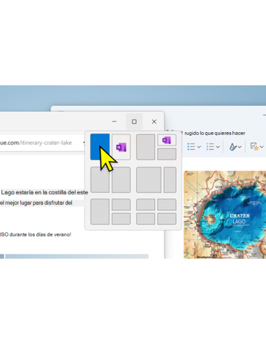 Menú de diseños de ajuste al pasar el puntero sobre el botón de maximizar en Windows 11
