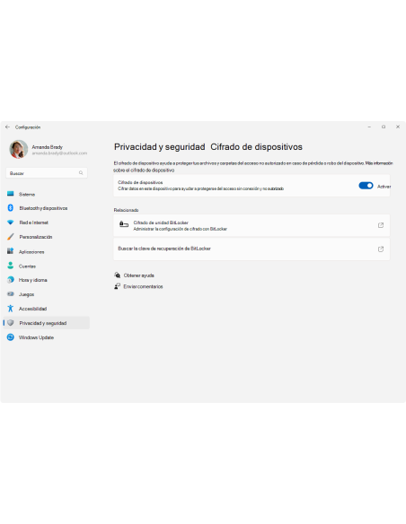 Configuración de Windows 11: Privacidad y seguridad, Cifrado de dispositivos activado