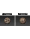 Dos estados de una esfera esculpida en Mudbox con la capa de escultura Sculpt Layer 1 activada y desactivada