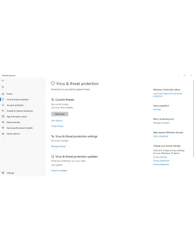 Seguridad de Windows en Windows 10: Protección contra virus y amenazas, con análisis rápido