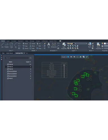 AutoCAD 2023: paleta Contar con la lista de bloques, la barra Count y la tabla de recuento en el plano