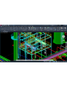 AutoCAD 2023: modelo 3D de tuberías y estructura con cinta de opciones y cubo de vista