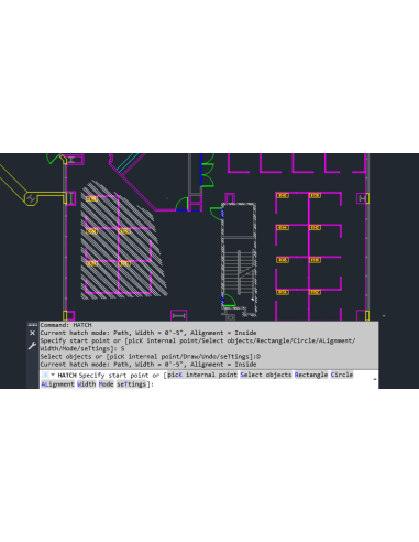 AutoCAD 2025: comando HATCH con la opción Draw para trazar el contorno de la sombra en un plano