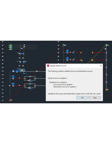AutoCAD Electrical 2023: cuadro Actualizar flechas relacionadas sobre un esquema con flechas de señal