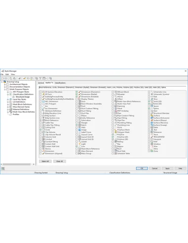AutoCAD MEP 2023: Administrador de estilos con la clasificación de objetos de AutoCAD