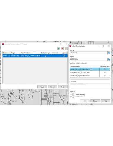 AutoCAD Map 3D 2023: preferencia de transformación geodésica entre sistemas de coordenadas sobre un mapa