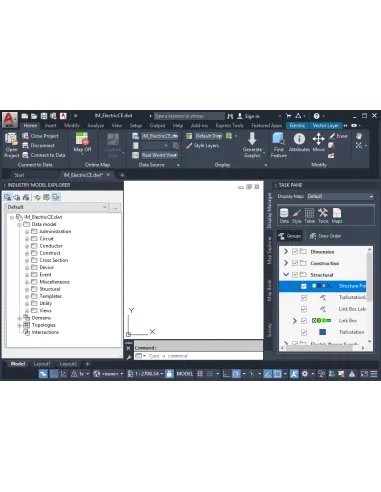 AutoCAD Map 3D 2027: Explorador de modelos industriales, administrador de visualización y cinta de Map 3D