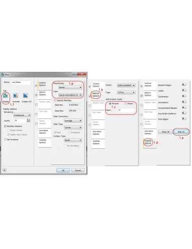 Cuadro Plot de Inventor Nastran para graficar tensiones: tipo de resultado, deformación y visibilidad