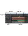 Time Editor de Maya con barra de menús, rosters de pistas, clips de animación y vista de tiempo