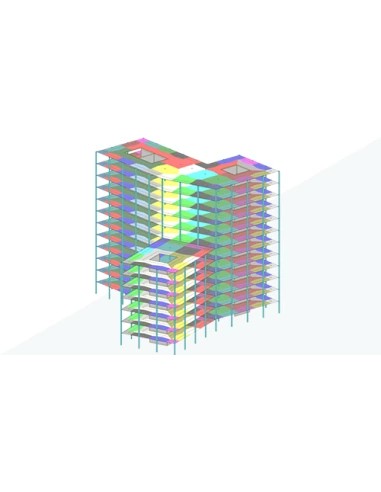Robot Structural Analysis Professional 2024: Edificio con regiones de distribución de cargas desde cerramientos a vigas y pil