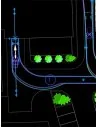 Vehicle Tracking 2027: Envolvente de giro de un vehículo sobre un plano de calles y aparcamientos